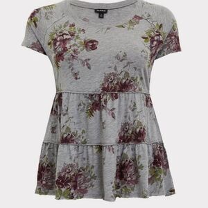 Torrid Gray Floral Short Sleeve Top